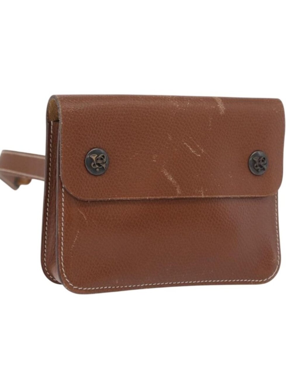 HERMES Pochette Green Leather Brown